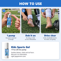 How to use Kids Sports Gel: 1 pump, dab it on, dries clear