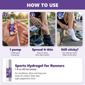 How to use Sports Hydrogel for Runners: 1 pump, spread it thin, still sticky means you used too much